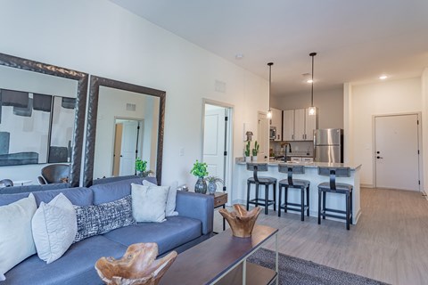 a living room with a couch and a coffee table